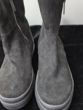 J Slides Black Suede Platform Ankle Boots with Side Zip